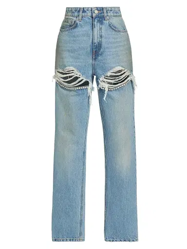 AREA Women's Crystal Fray Slit Jeans - Medium Blue - Size 29 | Thumbnail 1