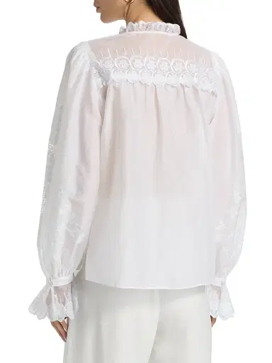 Kobi Halperin Women's Lacey Embroidered Cotton-Silk Blouse - White - Size XL | Thumbnail 5 Kobi Halperin Women's Lacey Embroidered Cotton-Silk Blouse - White - Size XL | Thumbnail 5