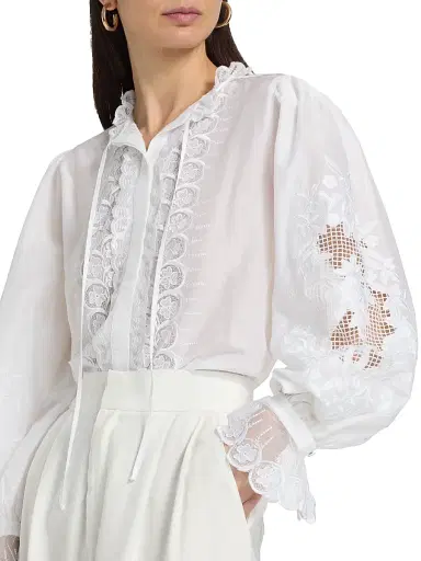 Kobi Halperin Women's Lacey Embroidered Cotton-Silk Blouse - White - Size XL | Thumbnail 6 Kobi Halperin Women's Lacey Embroidered Cotton-Silk Blouse - White - Size XL | Thumbnail 6