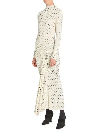 ALAIA Women's Embellished Draped Long-Sleeve Jersey Dress - Pannacotta Crystal | Thumbnail 2