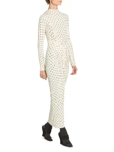 ALAIA Women's Embellished Draped Long-Sleeve Jersey Dress - Pannacotta Crystal | Thumbnail 4
