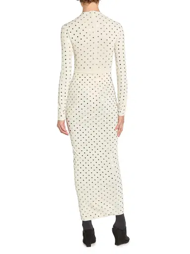 ALAIA Women's Embellished Draped Long-Sleeve Jersey Dress - Pannacotta Crystal | Thumbnail 5