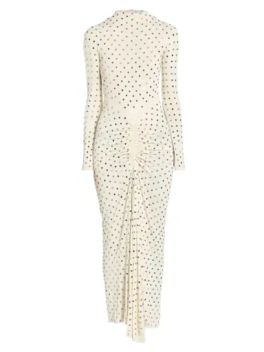 ALAIA Women's Embellished Draped Long-Sleeve Jersey Dress - Pannacotta Crystal | Thumbnail 1