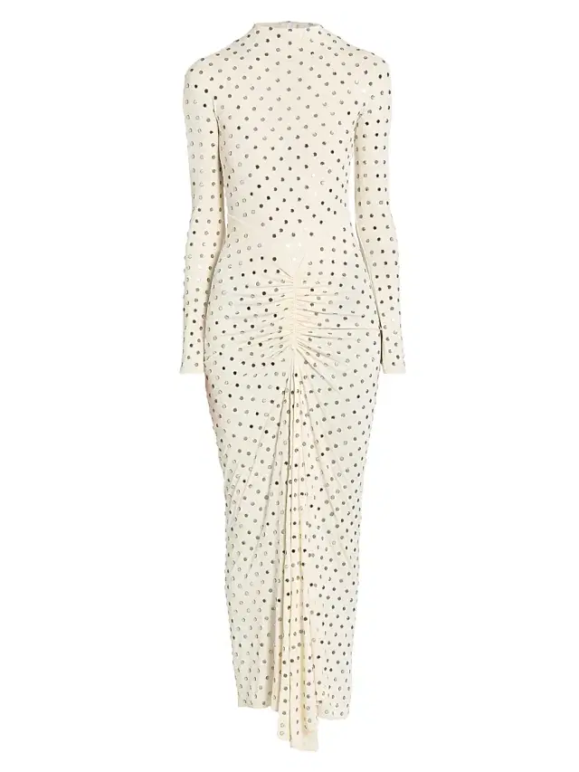 ALAIA Women's Embellished Draped Long-Sleeve Jersey Dress - Pannacotta Crystal