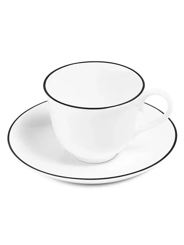Richard Brendon The Line Matte Black Teacup & Saucer - White Black