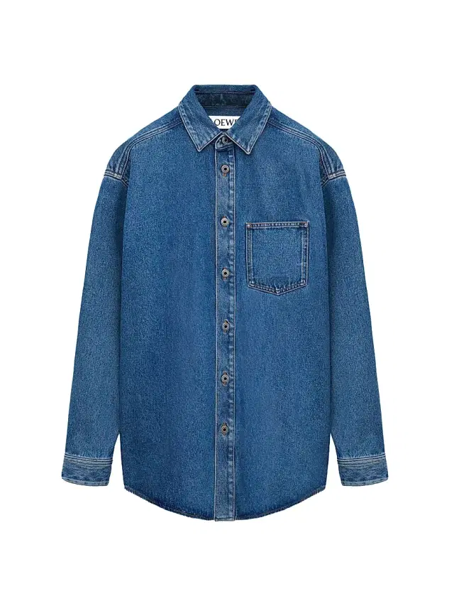 LOEWE Men's Anagram Denim Overshirt - Mid Blue Denim