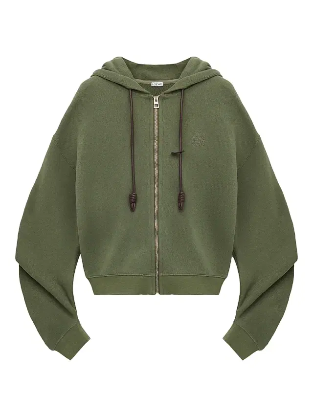 LOEWE Women's Flamenco Cotton-Blend Zip-Front Hoodie - Khaki Green