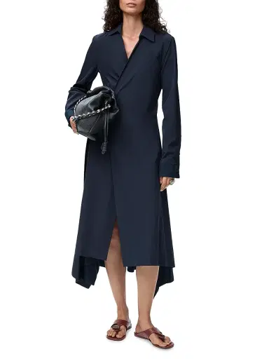 LOEWE Women's Draped Wrap Cotton-Blend Midi-Dress - Navy Blue | Thumbnail 2 LOEWE Women's Draped Wrap Cotton-Blend Midi-Dress - Navy Blue | Thumbnail 2