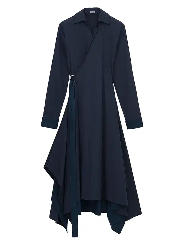Women's Draped Wrap Cotton-Blend Midi-Dress - Navy Blue