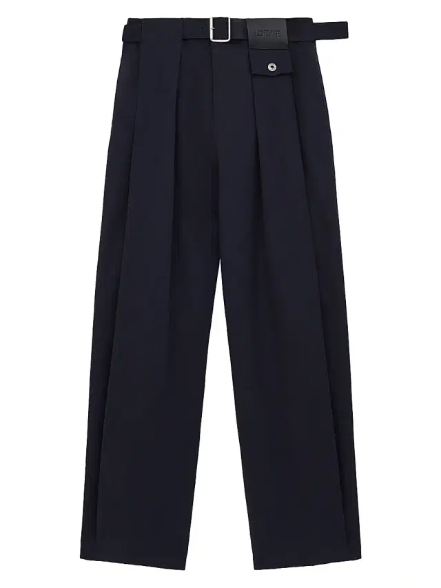 Women's Belted Pleated Wide-Leg Trousers - Dark Navy