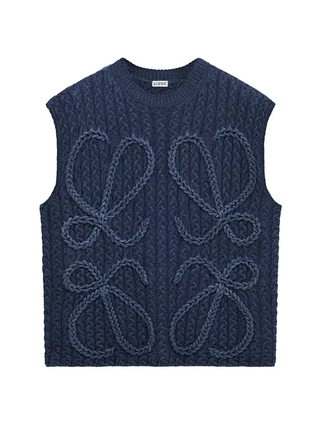 Women's Anagram Cable-Knit Wool Sweater Vest - Navy Blue