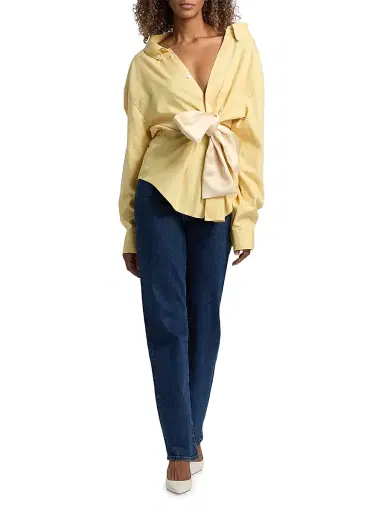 AREA Women's Satin-Knotted Cotton Oxford Shirt | Thumbnail 2