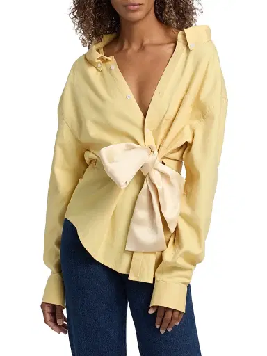AREA Women's Satin-Knotted Cotton Oxford Shirt | Thumbnail 3