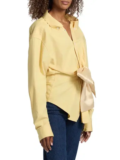 AREA Women's Satin-Knotted Cotton Oxford Shirt | Thumbnail 4