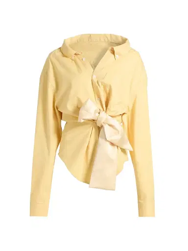 AREA Women's Satin-Knotted Cotton Oxford Shirt | Thumbnail 1