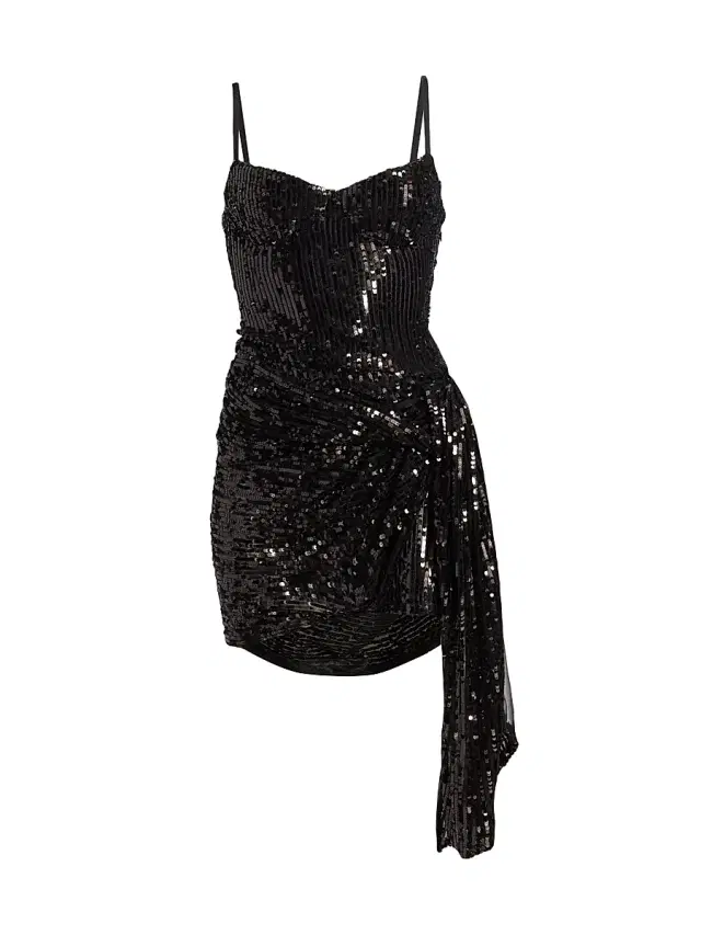 AREA Women's Sequined Wrap-Style Minidress - Black