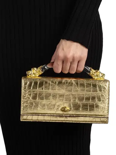 ALEXIS BITTAR Women's Lioness Croc-Embossed Leather Top Handle Bag - Gold | Thumbnail 2