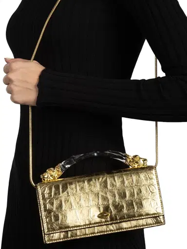 ALEXIS BITTAR Women's Lioness Croc-Embossed Leather Top Handle Bag - Gold | Thumbnail 3
