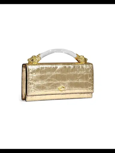 ALEXIS BITTAR Women's Lioness Croc-Embossed Leather Top Handle Bag - Gold | Thumbnail 4