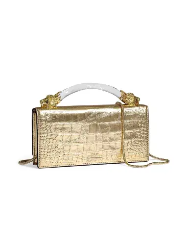 ALEXIS BITTAR Women's Lioness Croc-Embossed Leather Top Handle Bag - Gold | Thumbnail 5