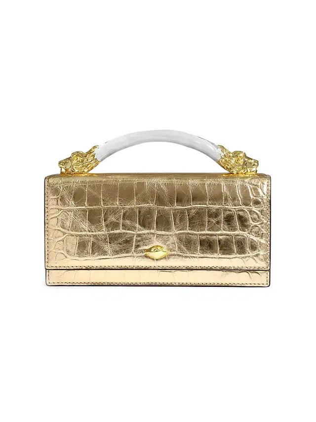 ALEXIS BITTAR Women's Lioness Croc-Embossed Leather Top Handle Bag - Gold