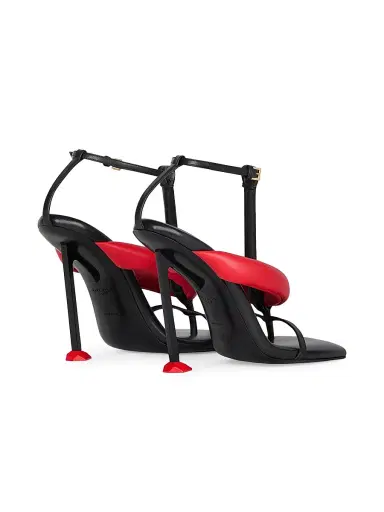 Givenchy Women's Boudoir Bicolor Heeled Thongs in Nappa Leather - Black Red | Thumbnail 4