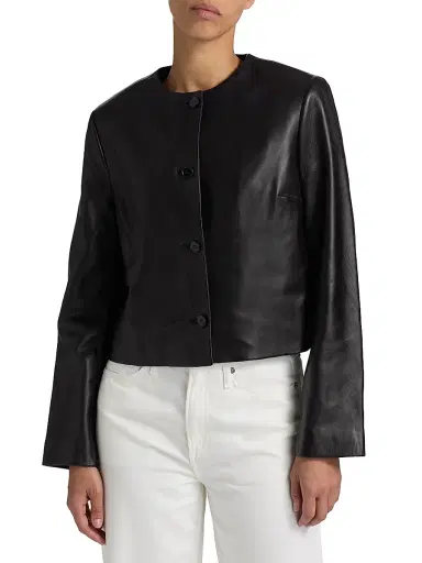 Loulou de Saison Women's Raho Leather Crop Jacket - Black - Size 0 | Thumbnail 3 Loulou de Saison Women's Raho Leather Crop Jacket - Black - Size 0 | Thumbnail 3