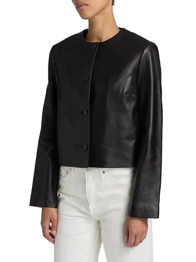 Loulou de Saison Women's Raho Leather Crop Jacket - Black - Size 0 | Thumbnail 4 Loulou de Saison Women's Raho Leather Crop Jacket - Black - Size 0 | Thumbnail 4