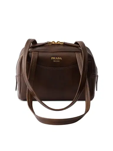 Prada Women's Carry Antiqued Mini Leather Top Handle Bag - Dark Brown | Thumbnail 1