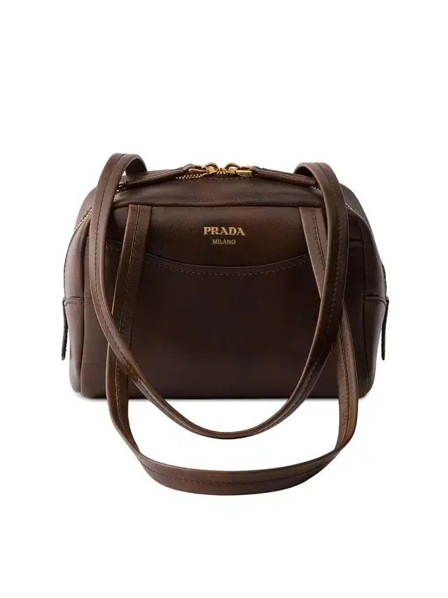 Prada Women's Carry Antiqued Mini Leather Top Handle Bag - Dark Brown