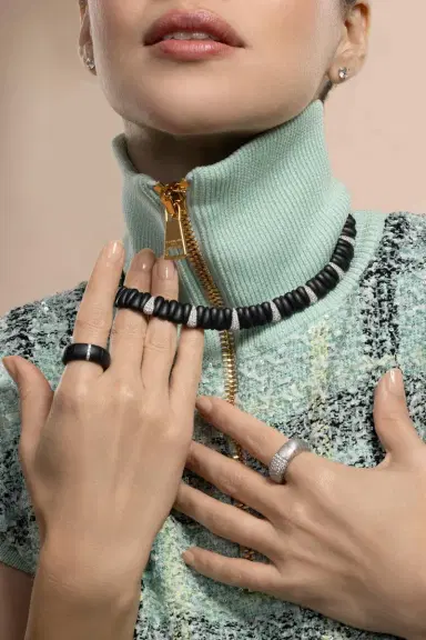 ROBERTO DEMEGLIO One Diamond Bar Matte Black Pura Stretch Ring | Thumbnail 2
