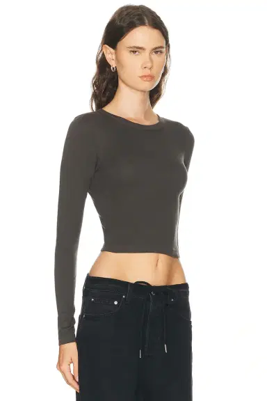 ENZA COSTA Supima Baby Rib Long Sleeve Cropped Top | Thumbnail 2