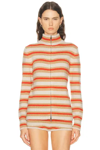 The Elder Statesman Hallie Stripe Zip Cardigan | Thumbnail 1