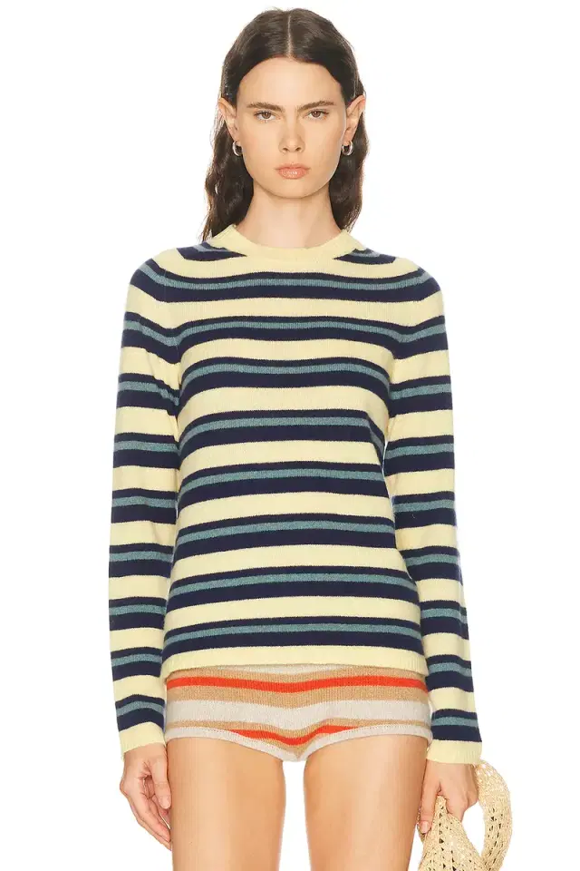 The Elder Statesman Laurel Stripe Crew Sweater