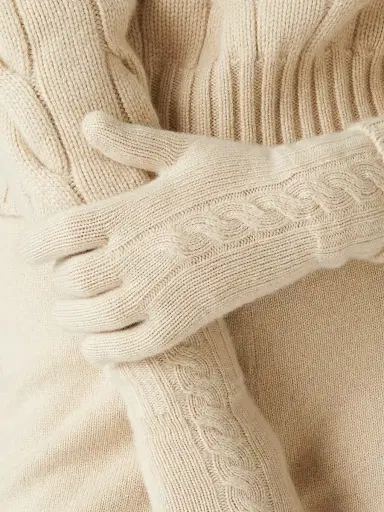 Loro Piana Women's Guanto Napier Cashmere Gloves - Creamy Melange | Thumbnail 2 Loro Piana Women's Guanto Napier Cashmere Gloves - Creamy Melange | Thumbnail 2
