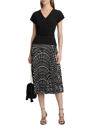 Elie Tahari Women's The Nina Polka Dot Combo Midi-Dress - Black And White | Thumbnail 3 Elie Tahari Women's The Nina Polka Dot Combo Midi-Dress - Black And White | Thumbnail 3