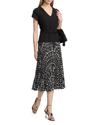 Elie Tahari Women's The Nina Polka Dot Combo Midi-Dress - Black And White | Thumbnail 4 Elie Tahari Women's The Nina Polka Dot Combo Midi-Dress - Black And White | Thumbnail 4