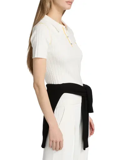 Elie Tahari Women's The Stevie Rib-Knit Polo Shirt - Sky White With Golden Hour | Thumbnail 4 Elie Tahari Women's The Stevie Rib-Knit Polo Shirt - Sky White With Golden Hour | Thumbnail 4
