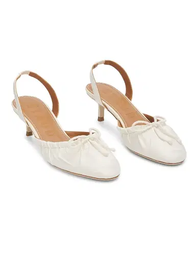 Staud Women's Alba 45MM Satin Slingback Kitten Heels - Ivory - Size 11 | Thumbnail 2