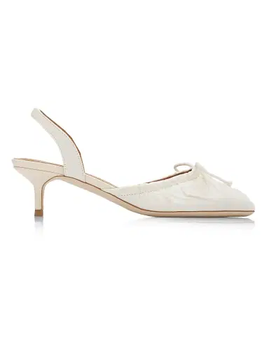 Staud Women's Alba 45MM Satin Slingback Kitten Heels - Ivory - Size 11 | Thumbnail 1