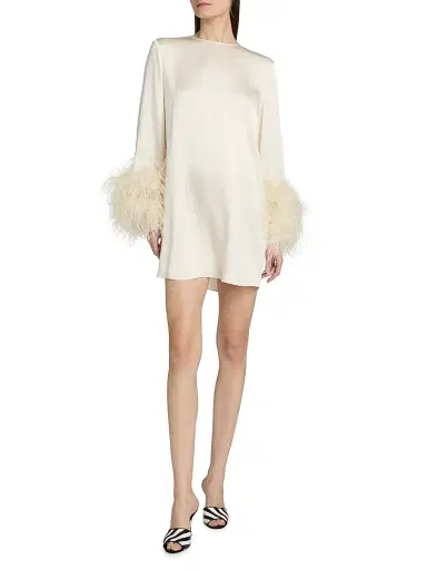 Lapointe Women's Satin Feather-Cuff Shift Dress - Cream - Size XL | Thumbnail 2