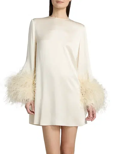 Lapointe Women's Satin Feather-Cuff Shift Dress - Cream - Size XL | Thumbnail 3