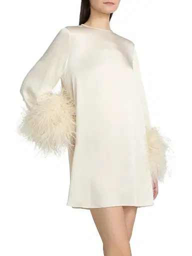 Lapointe Women's Satin Feather-Cuff Shift Dress - Cream - Size XL | Thumbnail 4