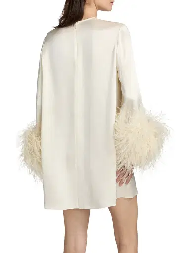 Lapointe Women's Satin Feather-Cuff Shift Dress - Cream - Size XL | Thumbnail 5