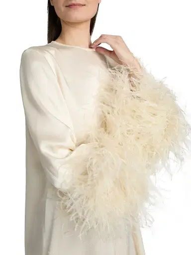Lapointe Women's Satin Feather-Cuff Shift Dress - Cream - Size XL | Thumbnail 6