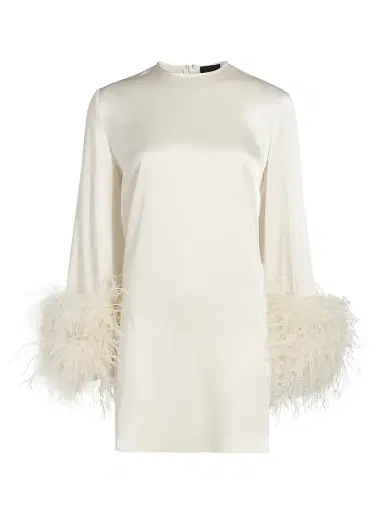 Lapointe Women's Satin Feather-Cuff Shift Dress - Cream - Size XL | Thumbnail 1