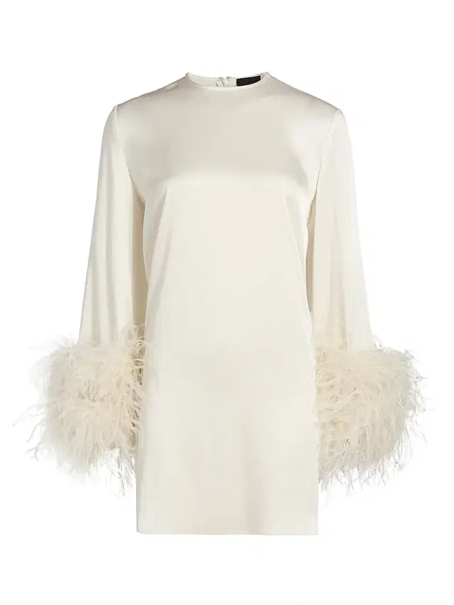 LaPointe Women's Satin Feather-Cuff Shift Dress - Cream