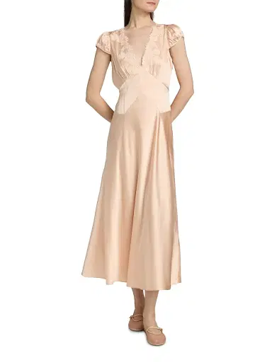 DÔEN Women's Coraline Silk Lace-Trimmed Dress - Peach Sorbet - Size Medium | Thumbnail 2