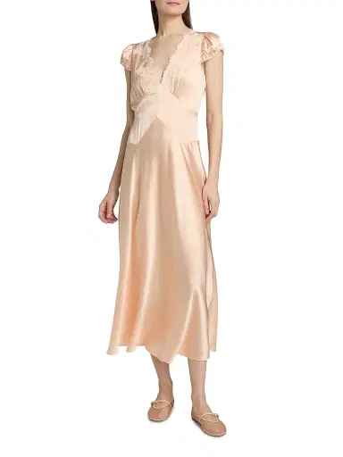 DÔEN Women's Coraline Silk Lace-Trimmed Dress - Peach Sorbet - Size Medium | Thumbnail 3