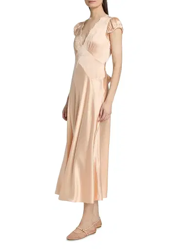 DÔEN Women's Coraline Silk Lace-Trimmed Dress - Peach Sorbet - Size Medium | Thumbnail 4